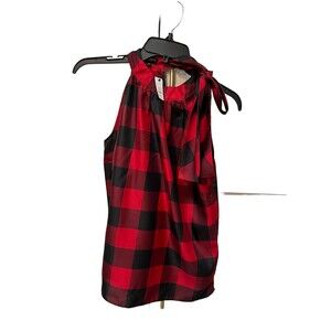 NWT Talbots Tie Neck Halter Top Buffalo Check Plaid Red Shirt 4P Sleeveless New